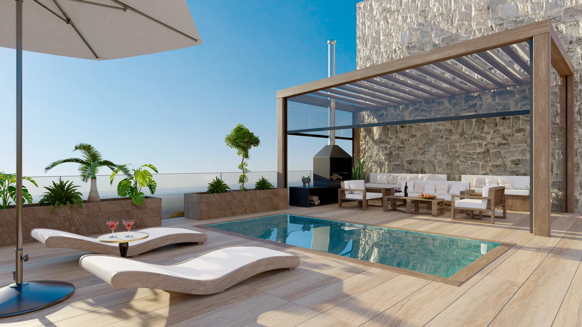 Contemporary patio and pool