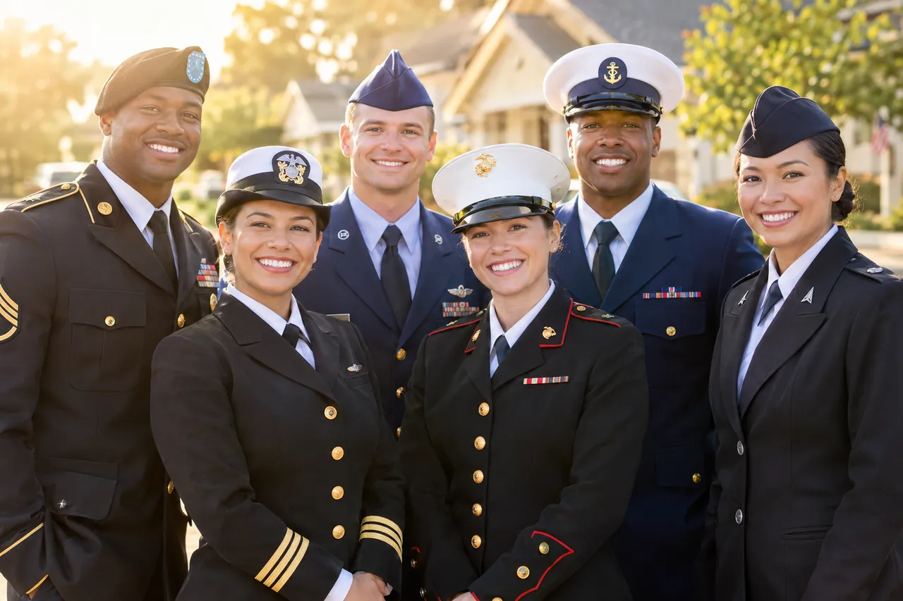 Smiling service members from each branch of the U.S. military